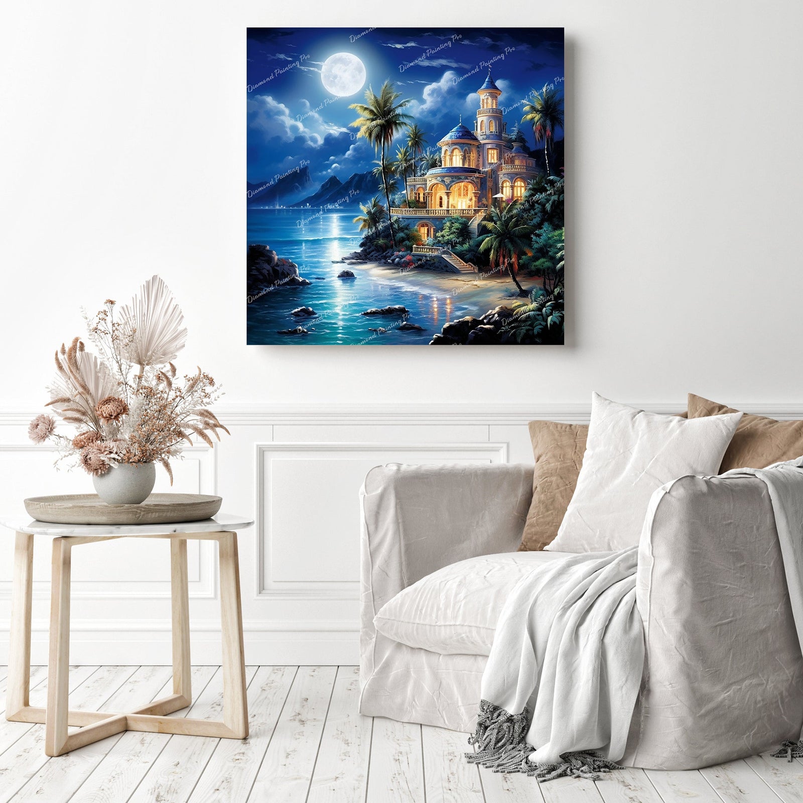 Moonlit Island | Diamond Painting Displayed as Home Decor