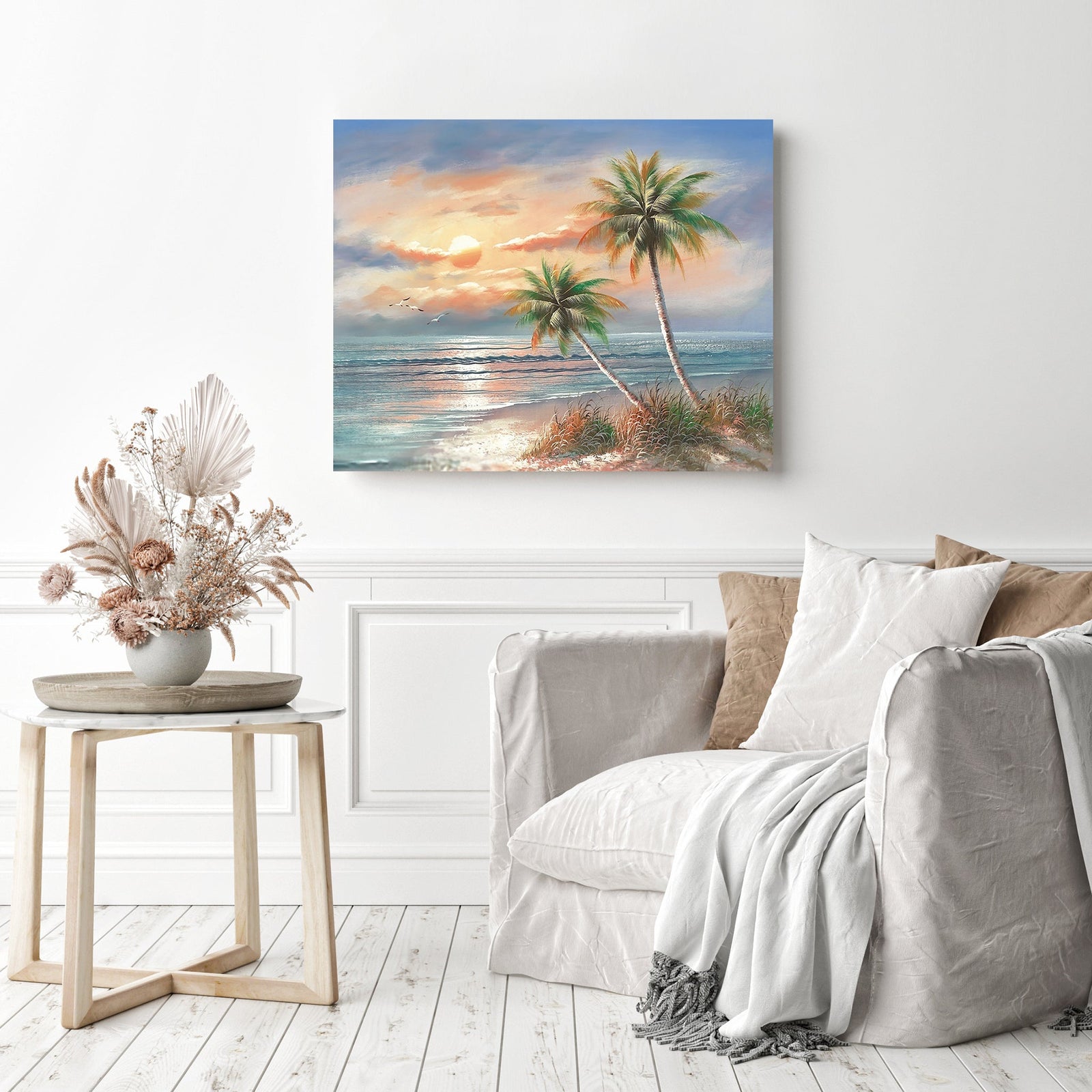 Coconut Trees on Beach | Diamond Painting Displayed as Home Decor