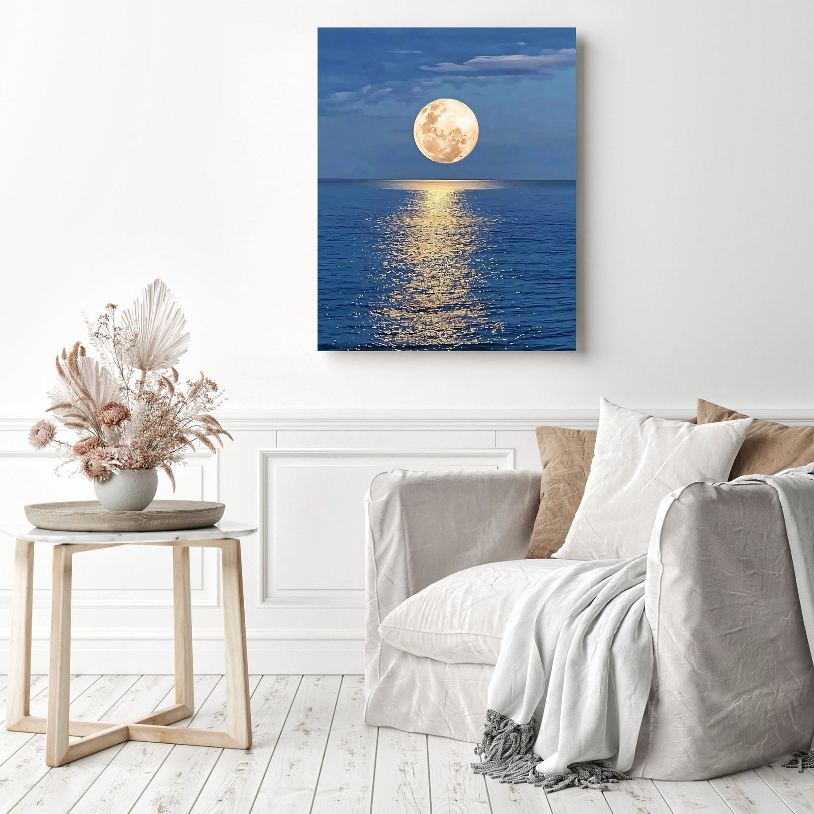 Moonlight Beach | Diamond Painting Displayed as Home Decor