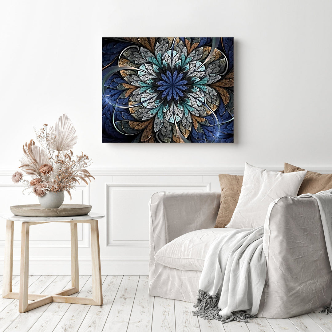 Blue and Gold Fractal Flower | Diamond Painting