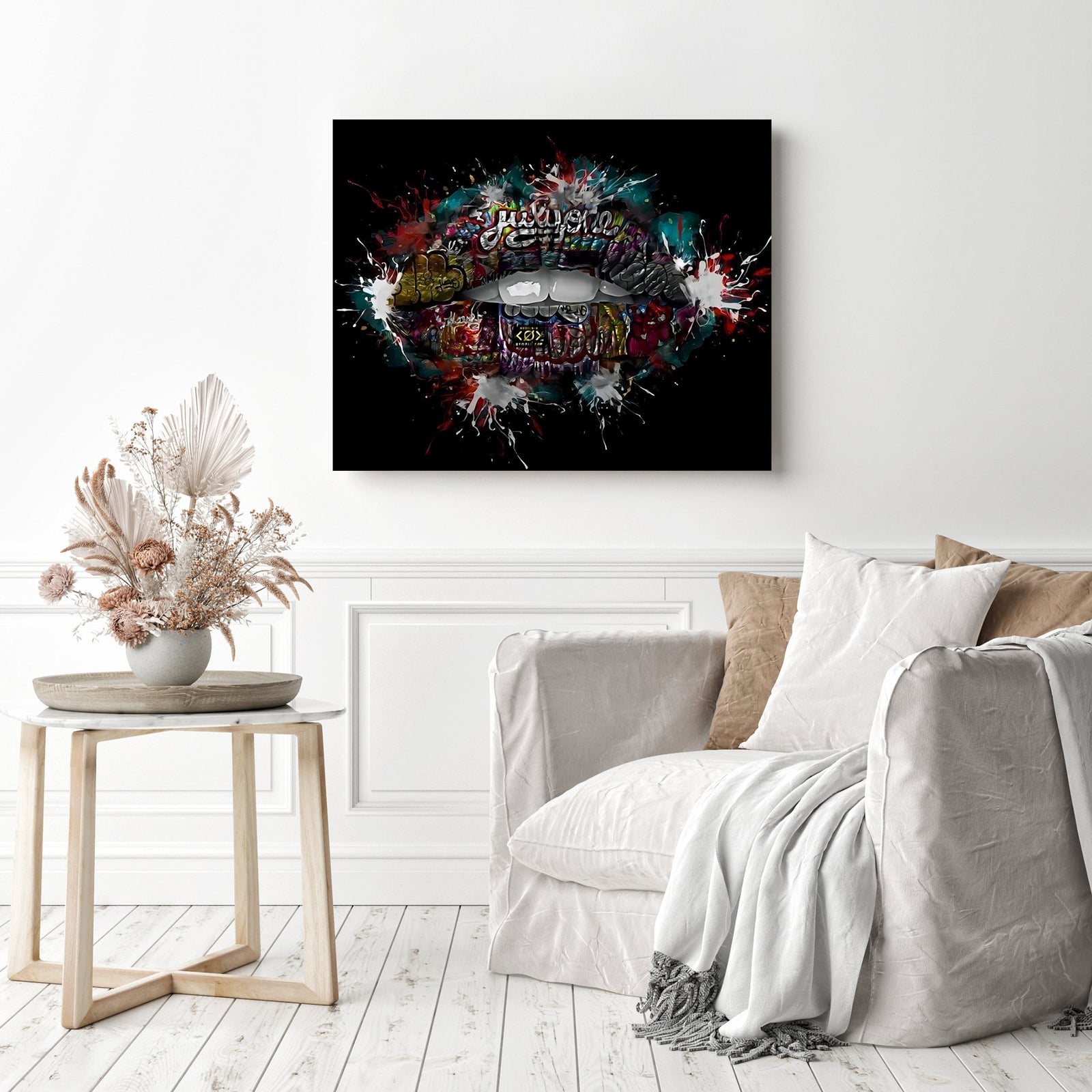 Graffiti Lips | Diamond Painting Displayed as Home Decor