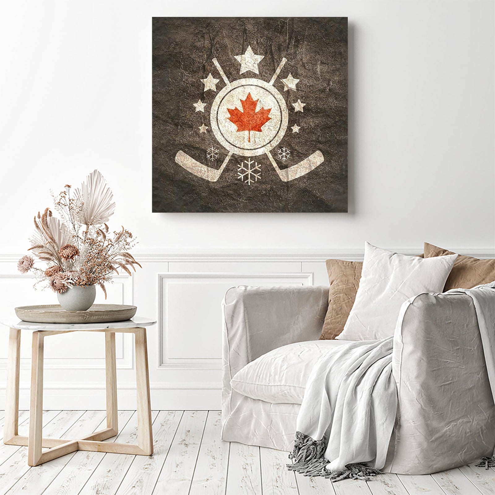 Canadian Hockey Emblem | Diamond Painting Displayed as Home Decor