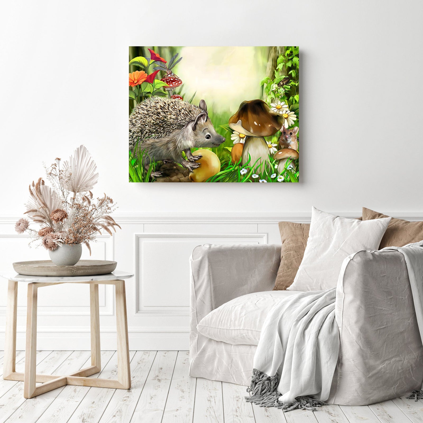 Hedgehog and Wood Mouse | Diamond Painting Displayed as Home Decor