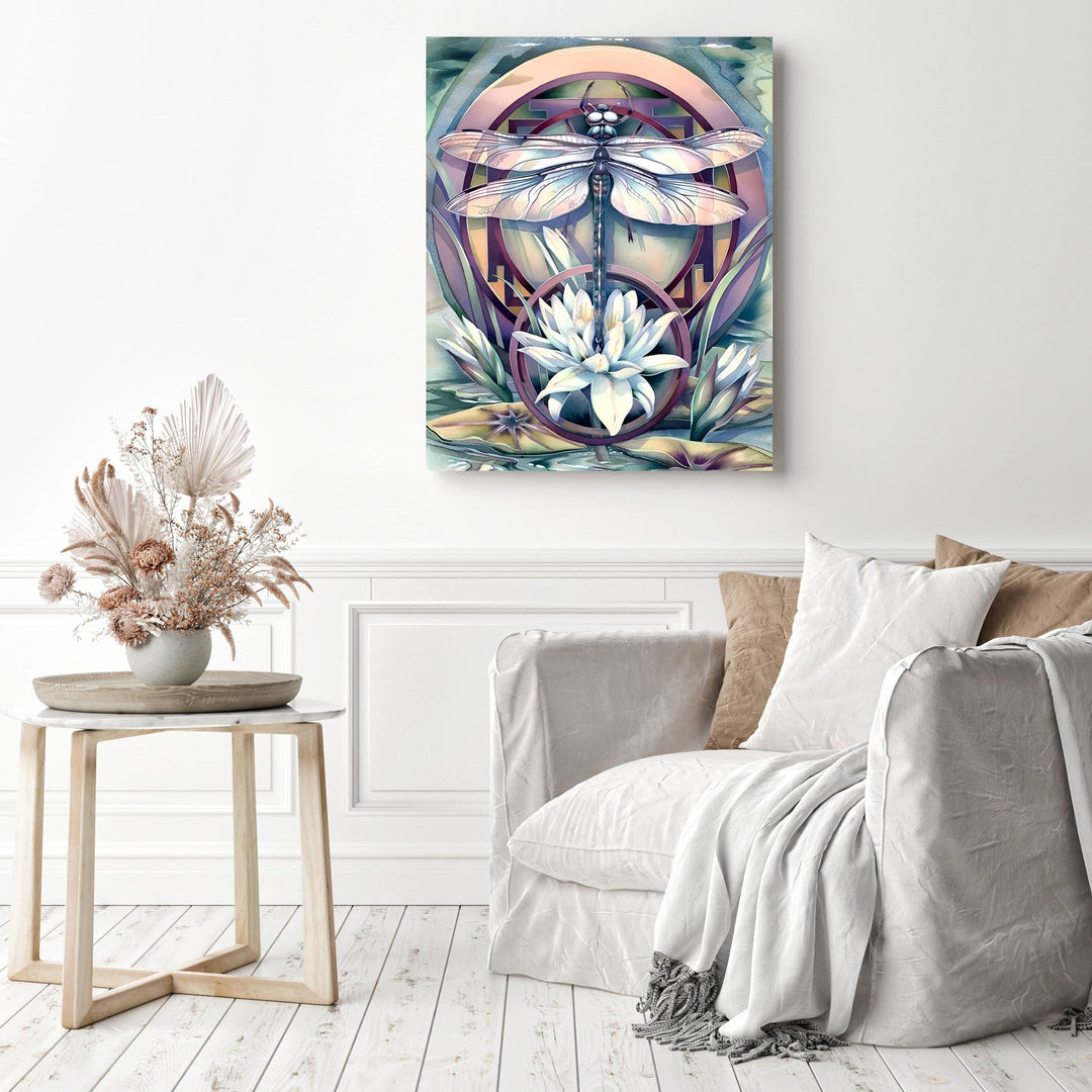 Colorful Dragonfly On The Lotus | Diamond Painting