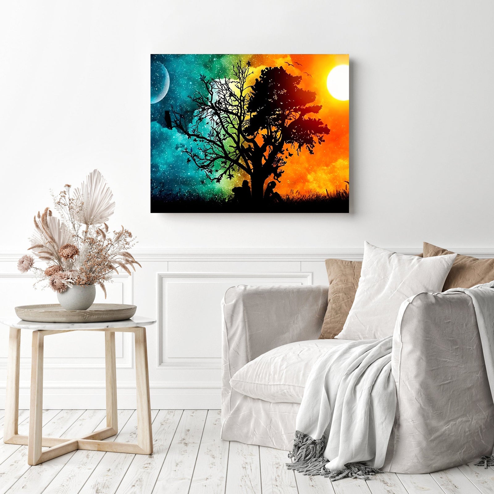 Day Night Tree | Diamond Painting Displayed as Home Decor