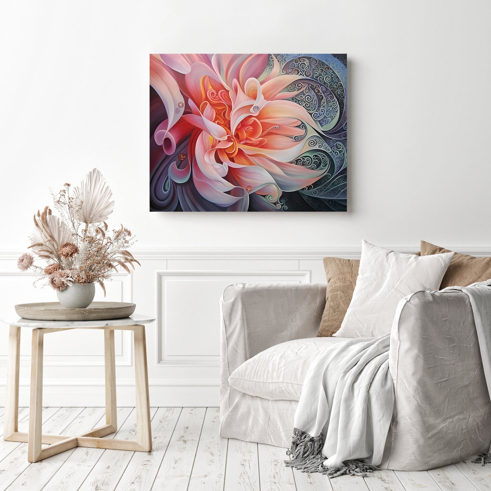 Beautiful Pink Colorful Abstract Flower | Diamond Painting Displayed as Home Decor