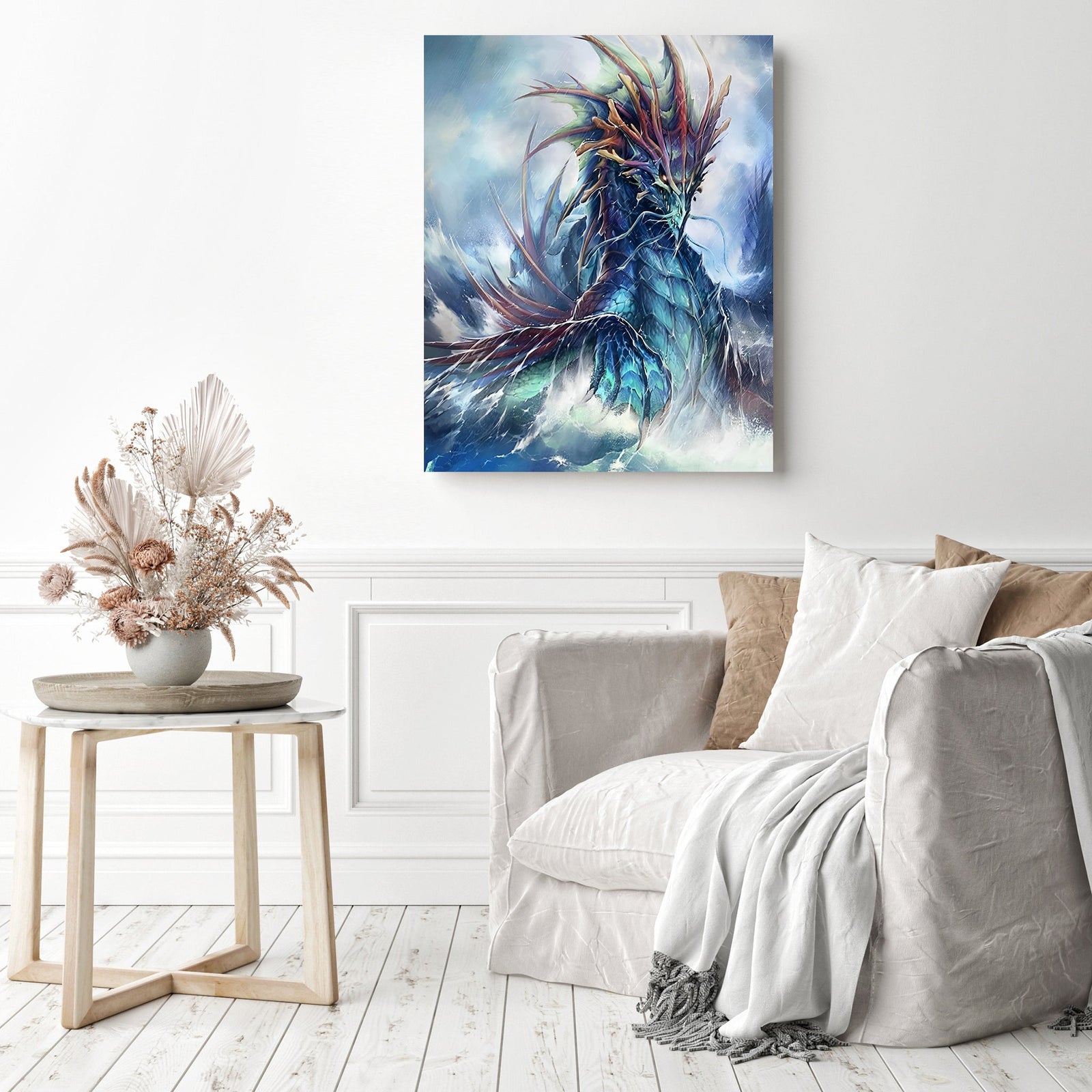 Magic Cool Dragon On The Sea | Diamond Painting Displayed as Home Decor