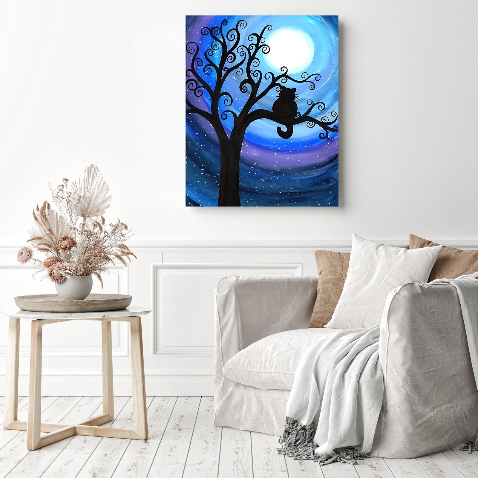 Dream Cartoon Moon Cat Tree | Diamond Painting Displayed as Home Decor