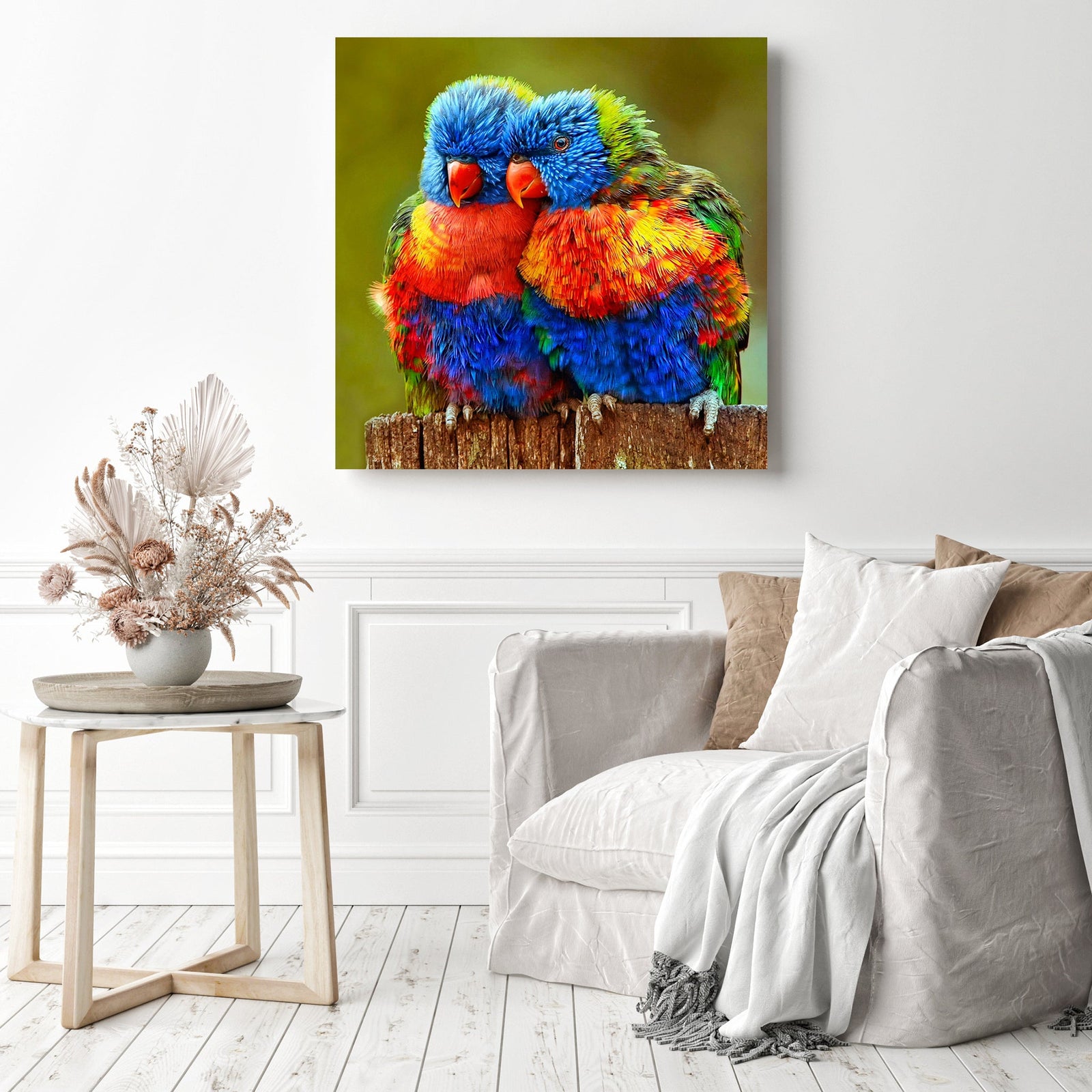 Animal Birds in Love | Diamond Painting Displayed as Home Decor