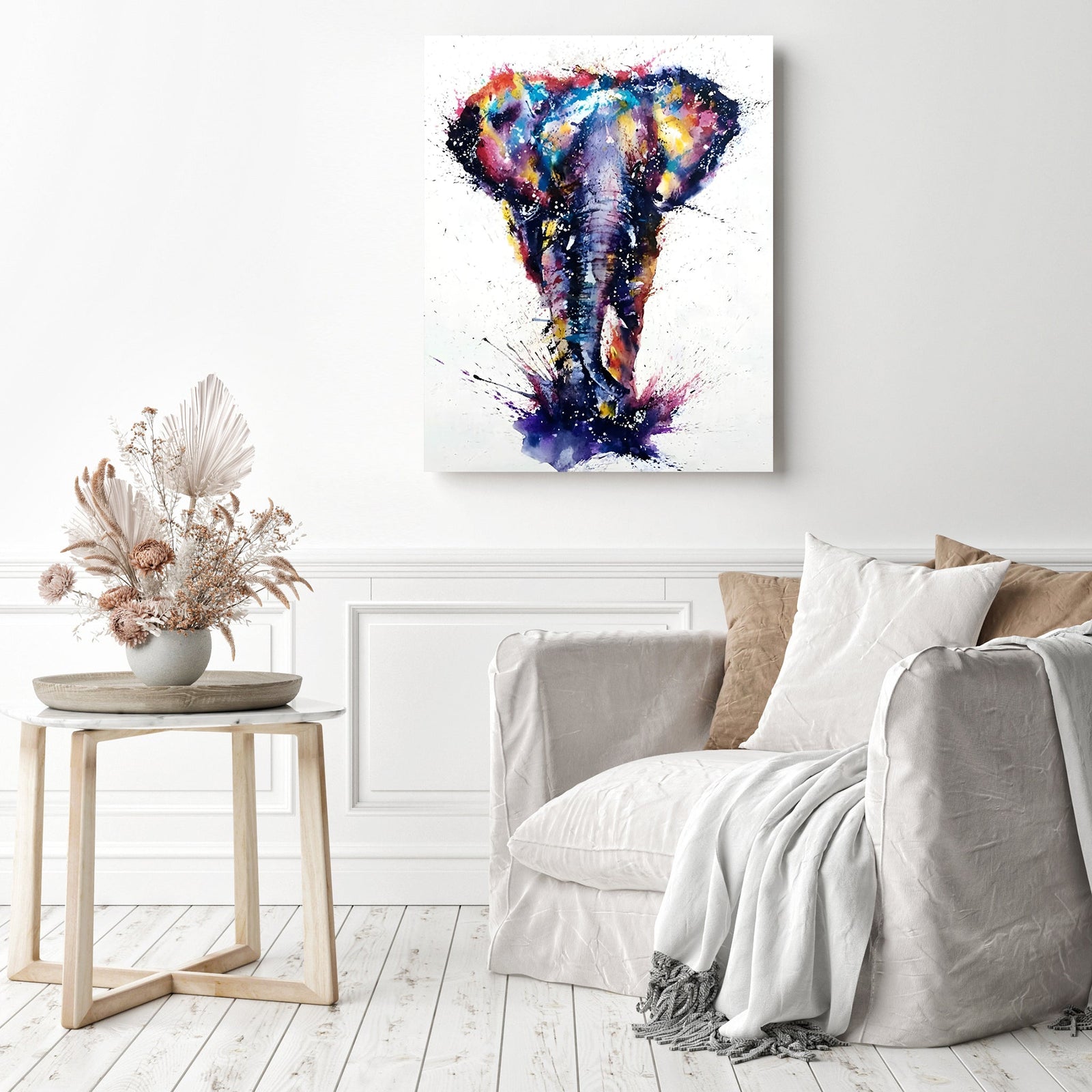 Watercolor Elephant | Diamond Painting Displayed as Home Decor