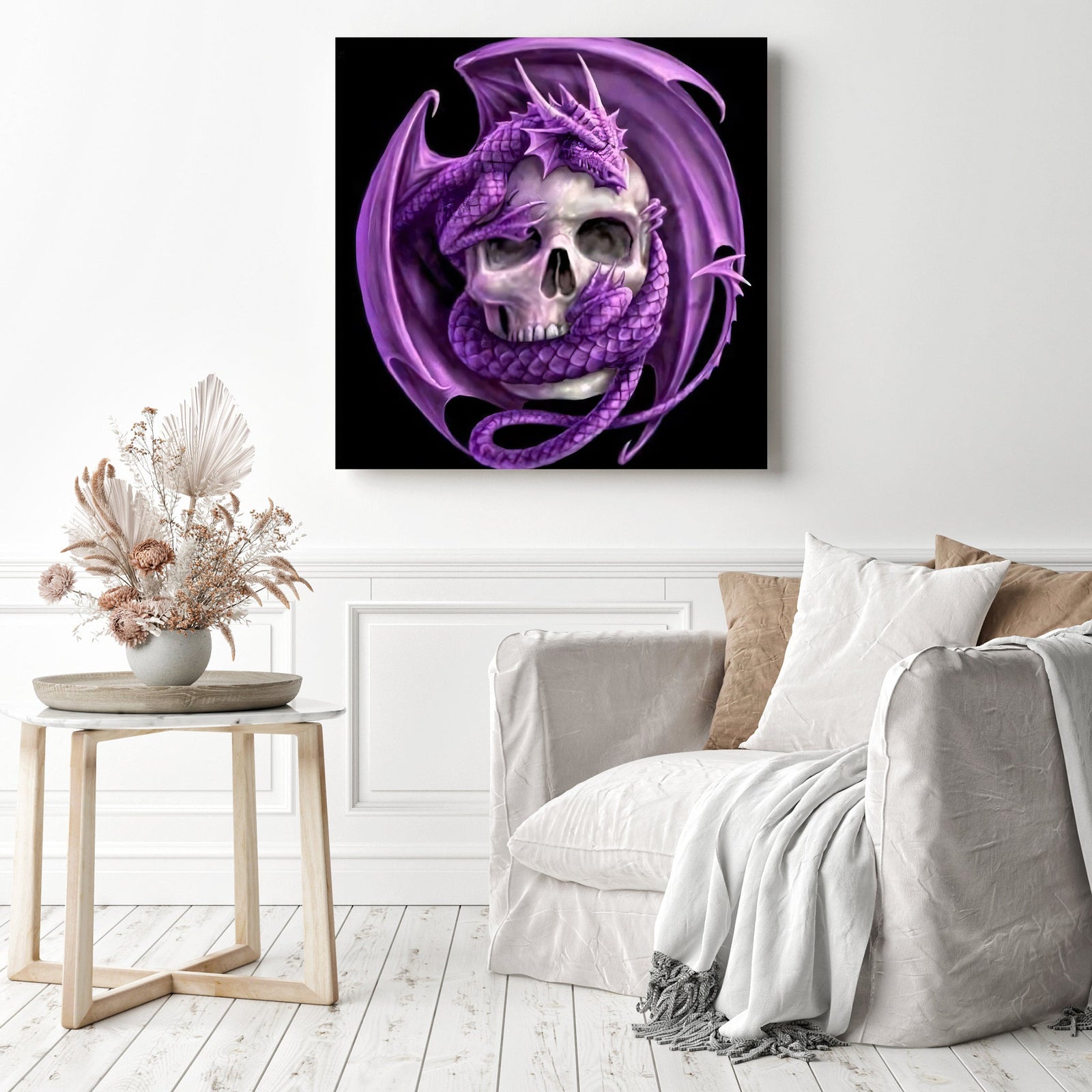 Purple Dragon Skull | Diamond Painting Displayed as Home Decor