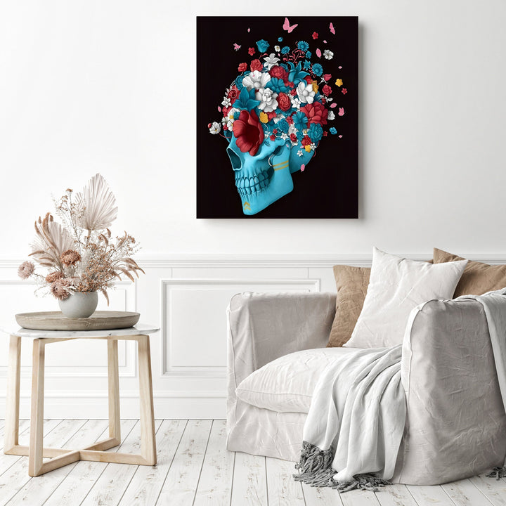Blue Skull With Flowers | Diamond Painting