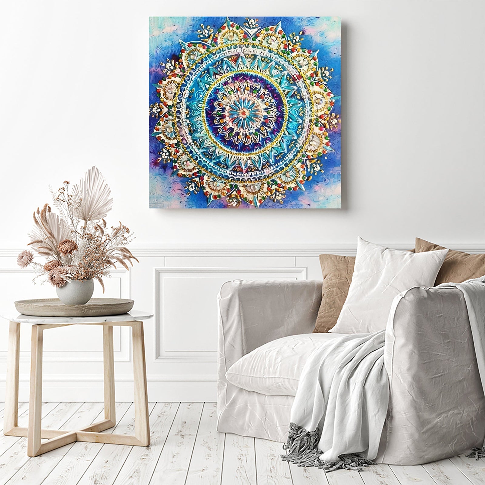 Crystal Abstract Mandalas | Diamond Painting Displayed as Home Decor