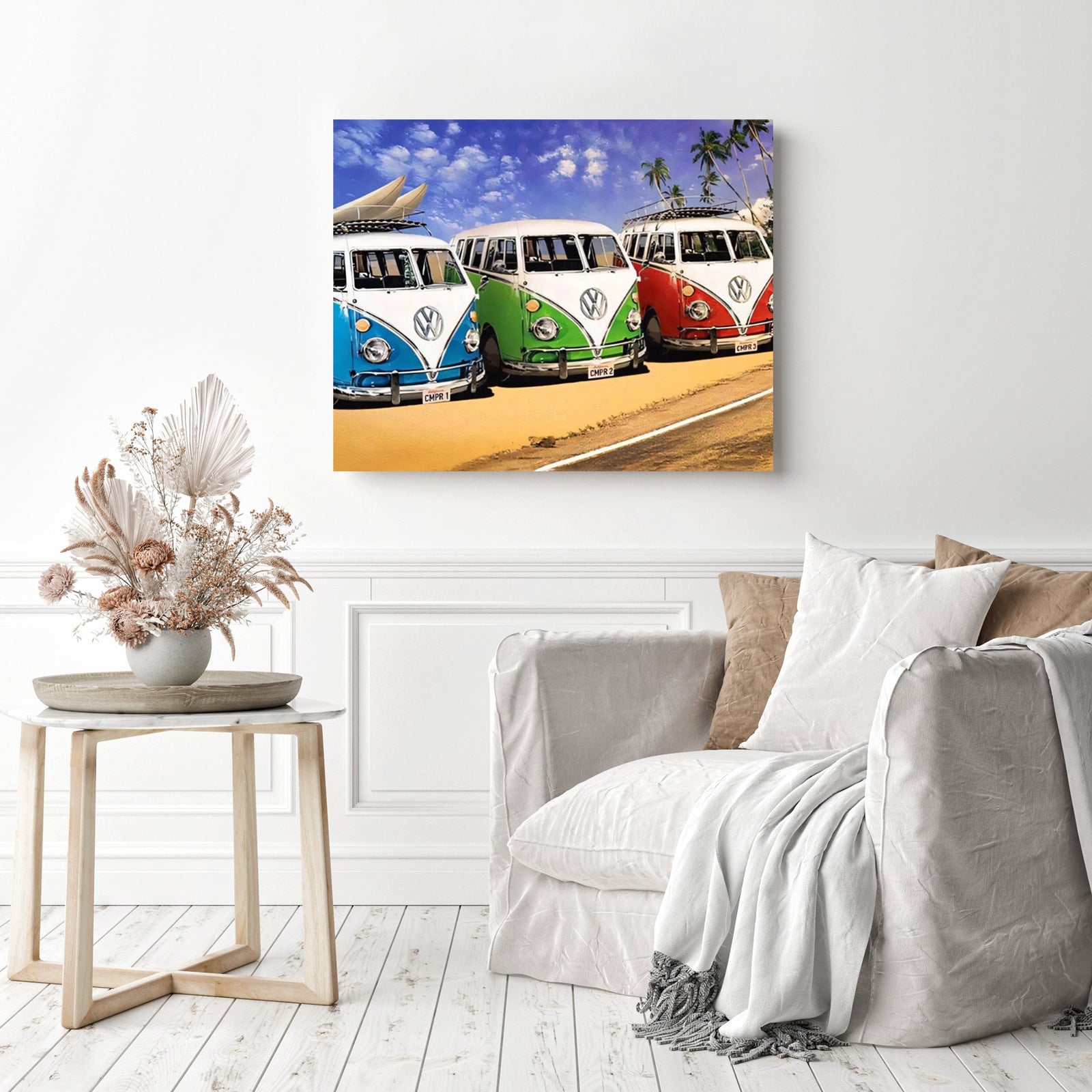 VW Kombi Vans | Diamond Painting Displayed as Home Decor