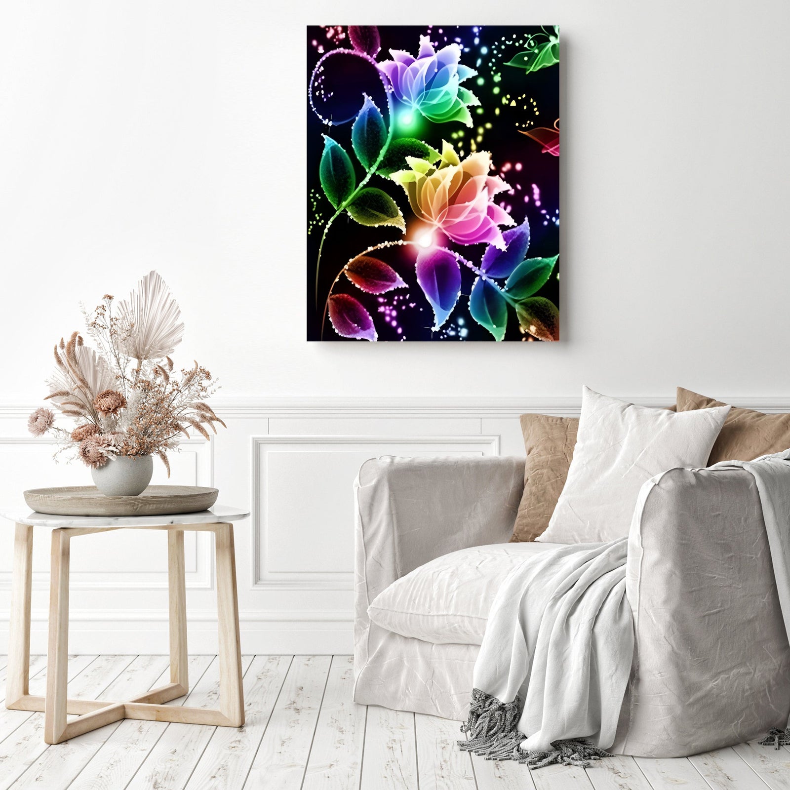 Modern Art Color Abstract Flowers | Diamond Painting Displayed as Home Decor