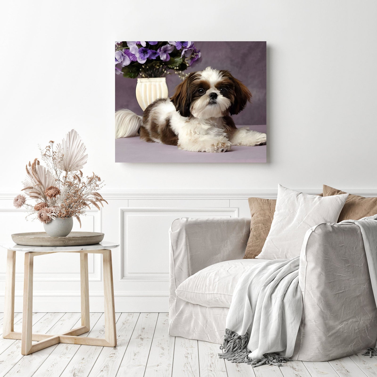 Animal Dog Flower | Diamond Painting Displayed as Home Decor