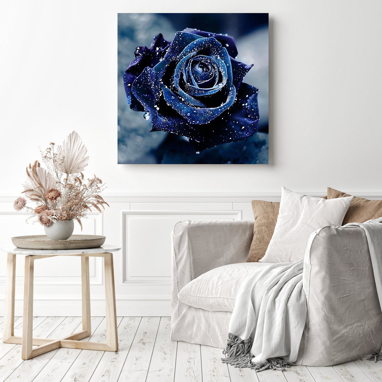 Blue Rose | Diamond Painting Displayed as Home Decor