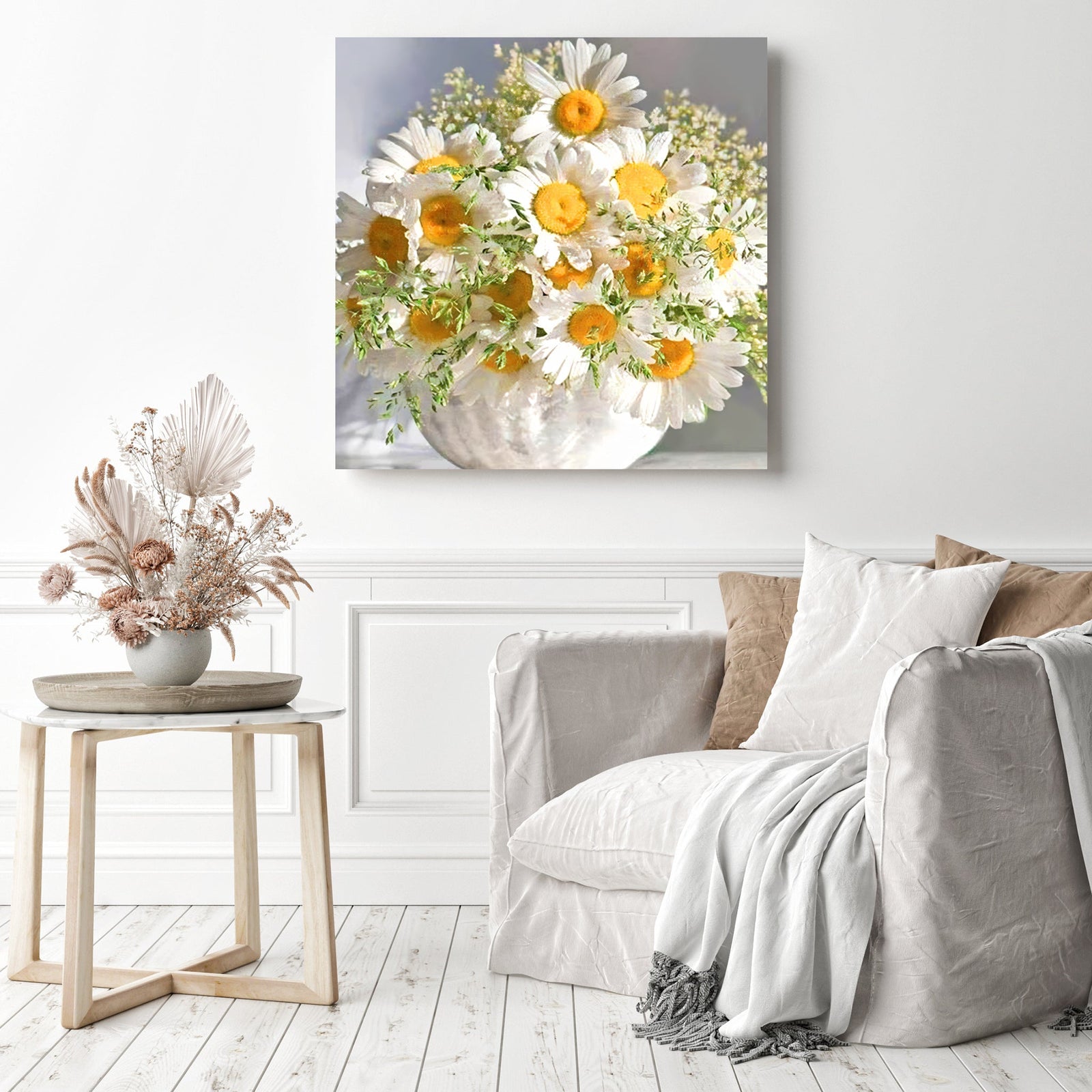 Cherap Decor White Yellow Flower | Diamond Painting Displayed as Home Decor