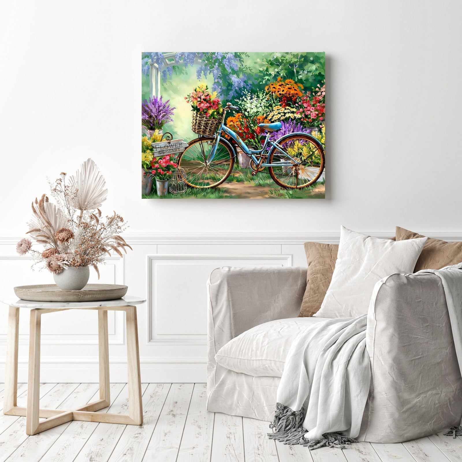 Flowers And Bicycles | Diamond Painting Displayed as Home Decor