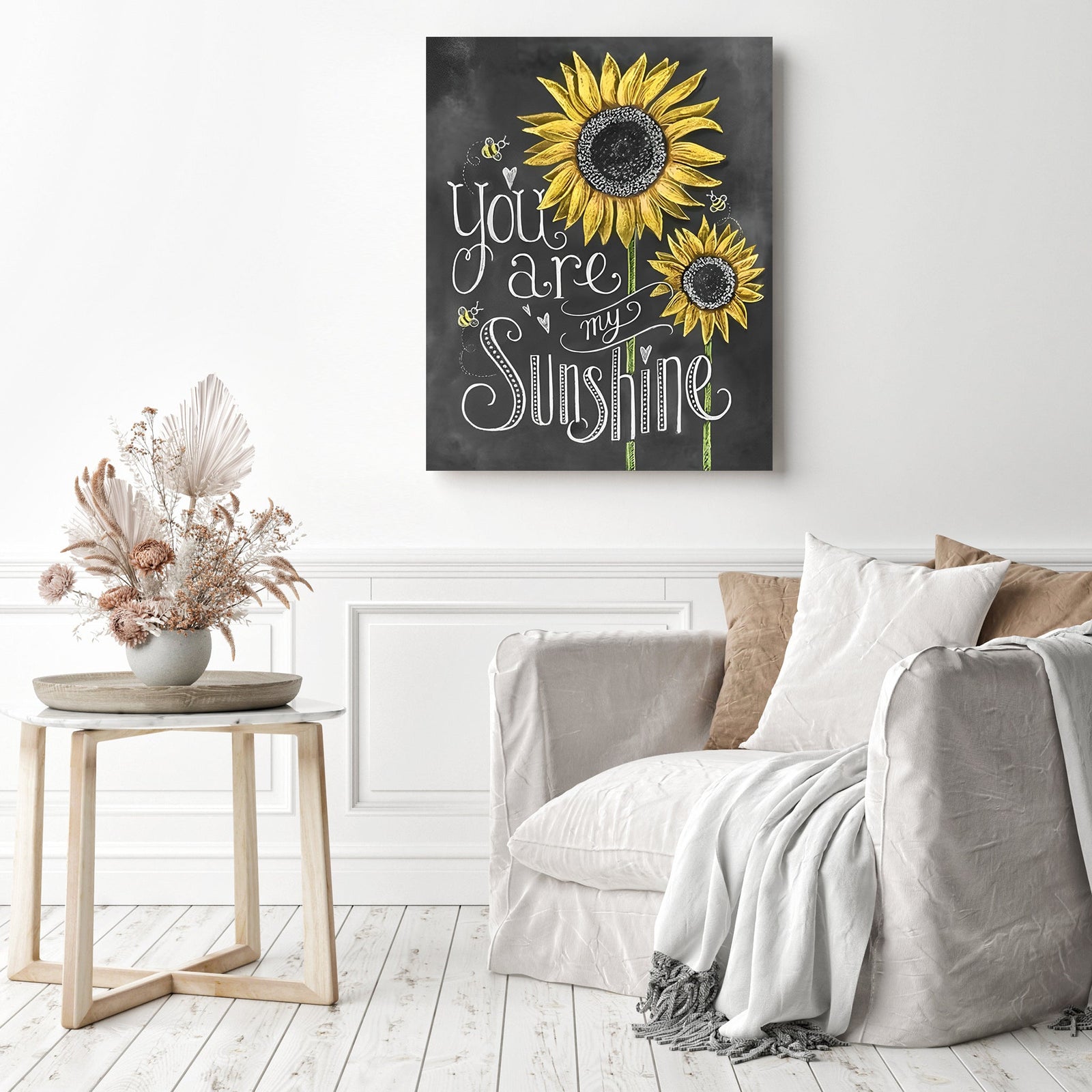 Blackboard Sunflowers | Diamond Painting Displayed as Home Decor