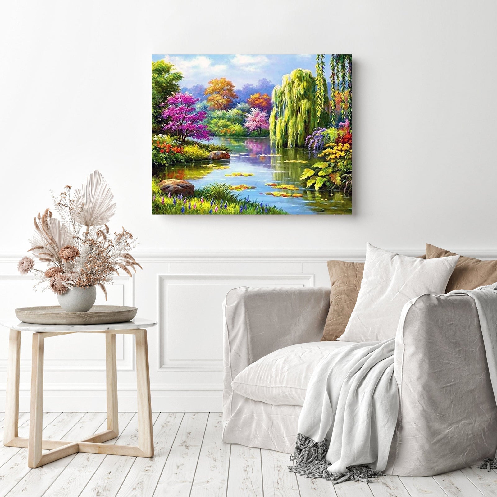 Nature Forest Lake | Diamond Painting Displayed as Home Decor