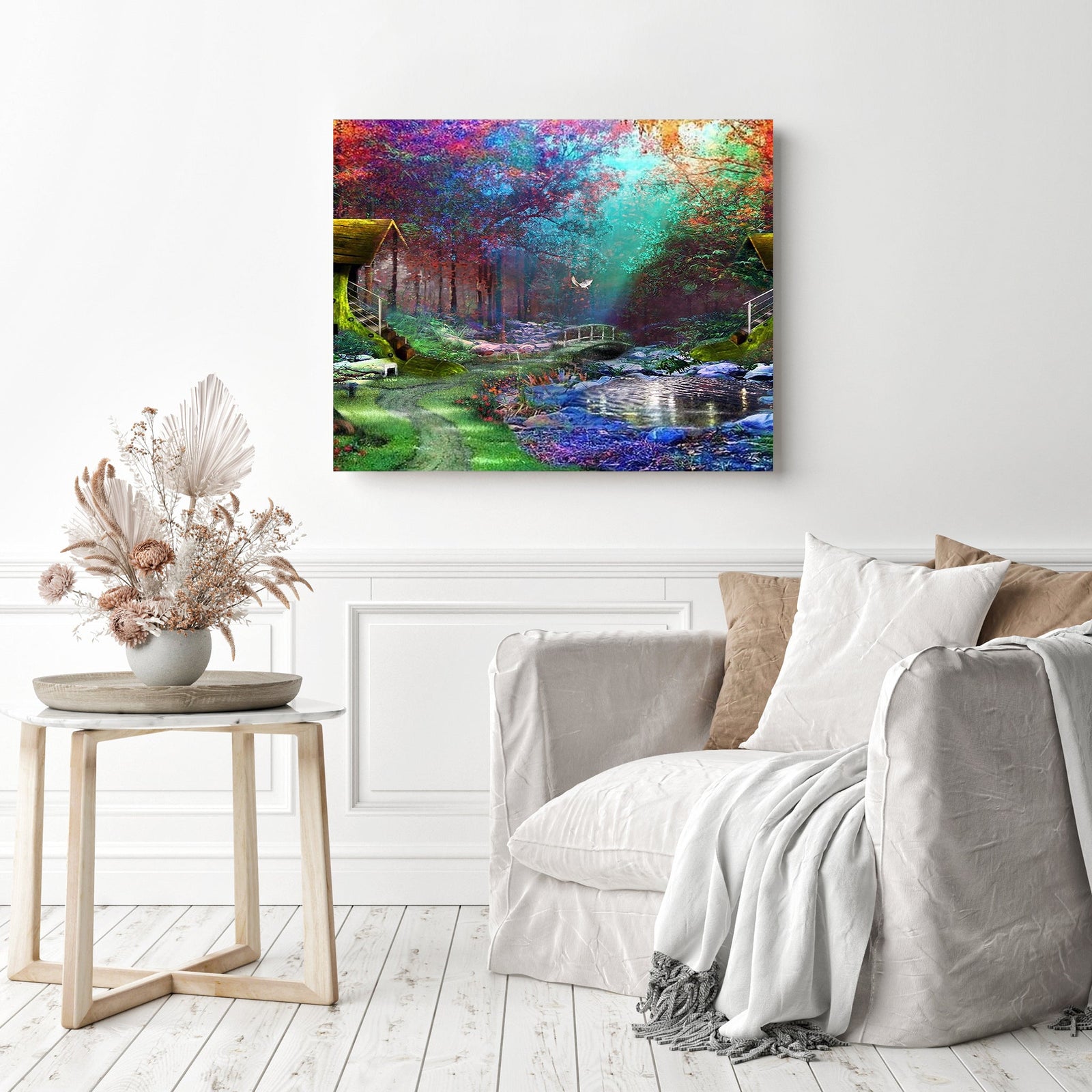 Dream Landscape Nature Forest Cottage | Diamond Painting Displayed as Home Decor