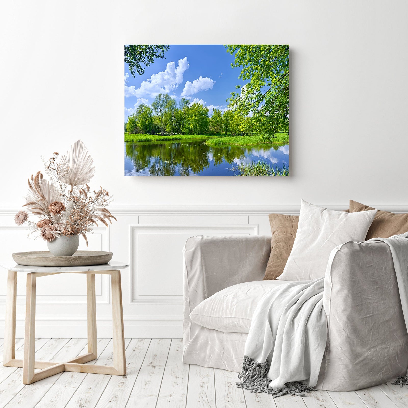 Spring Nature Forest Lake | Diamond Painting Displayed as Home Decor