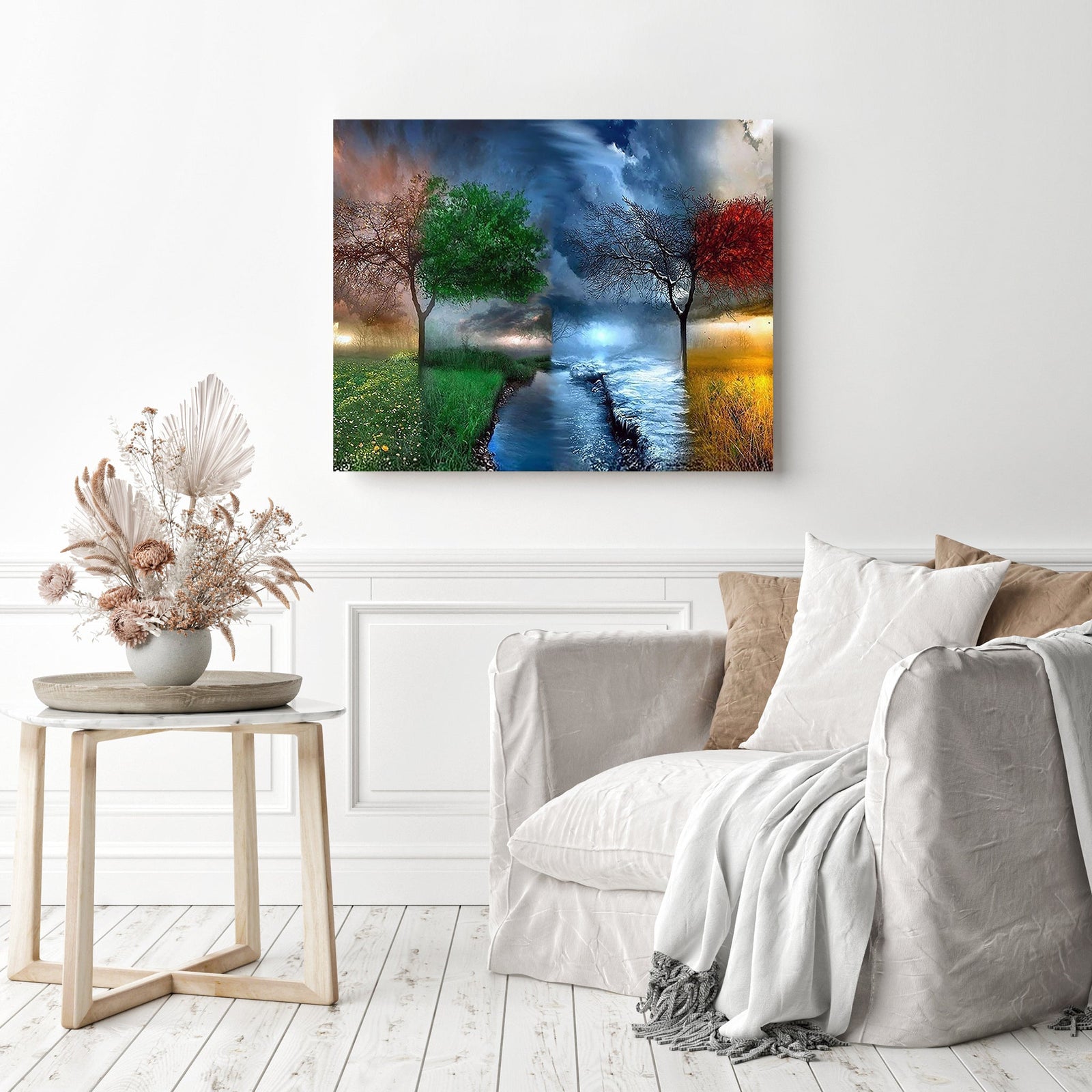 Fantasy Four Seasons Tree Sky | Diamond Painting Displayed as Home Decor