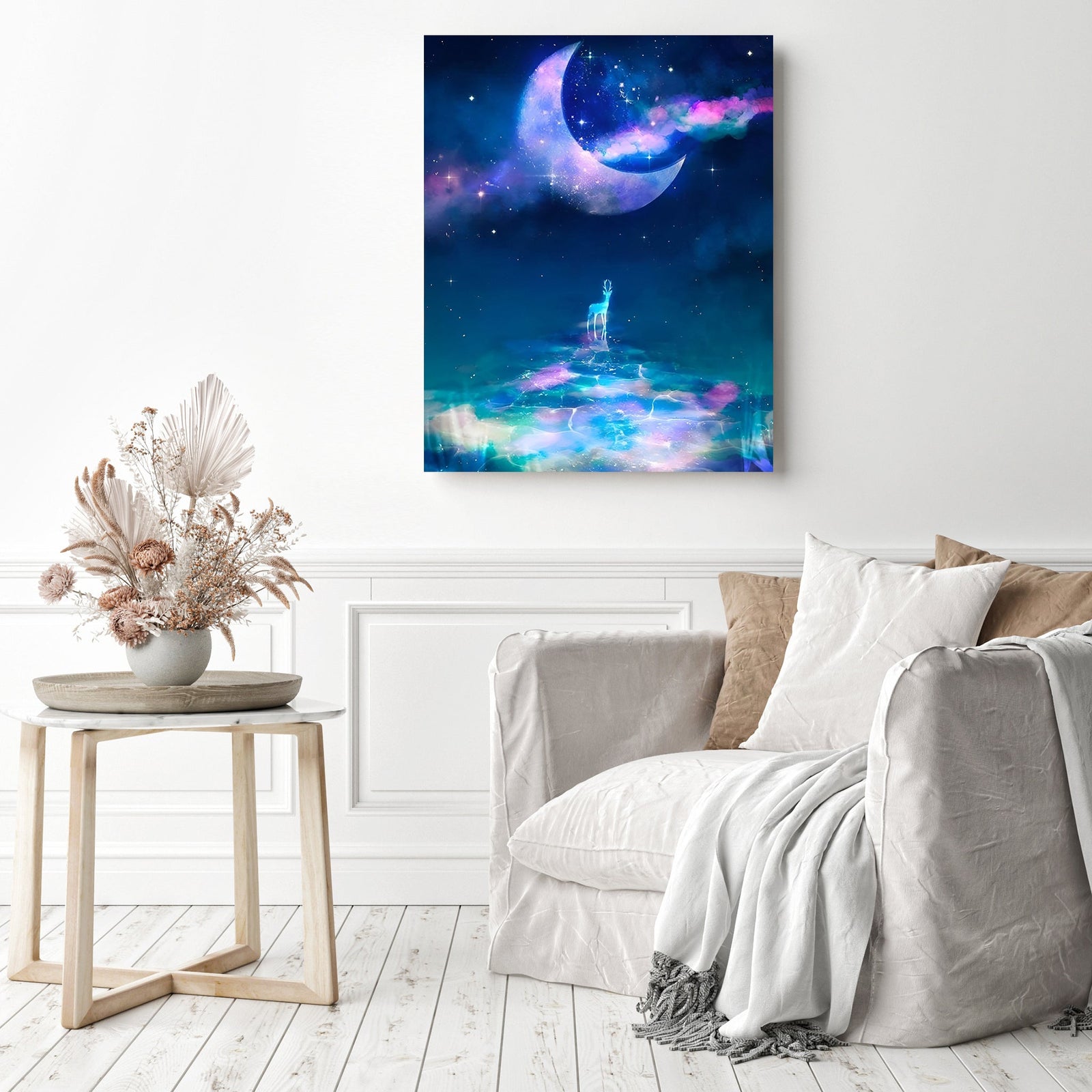 Dream Moon Sky Deer | Diamond Painting Displayed as Home Decor