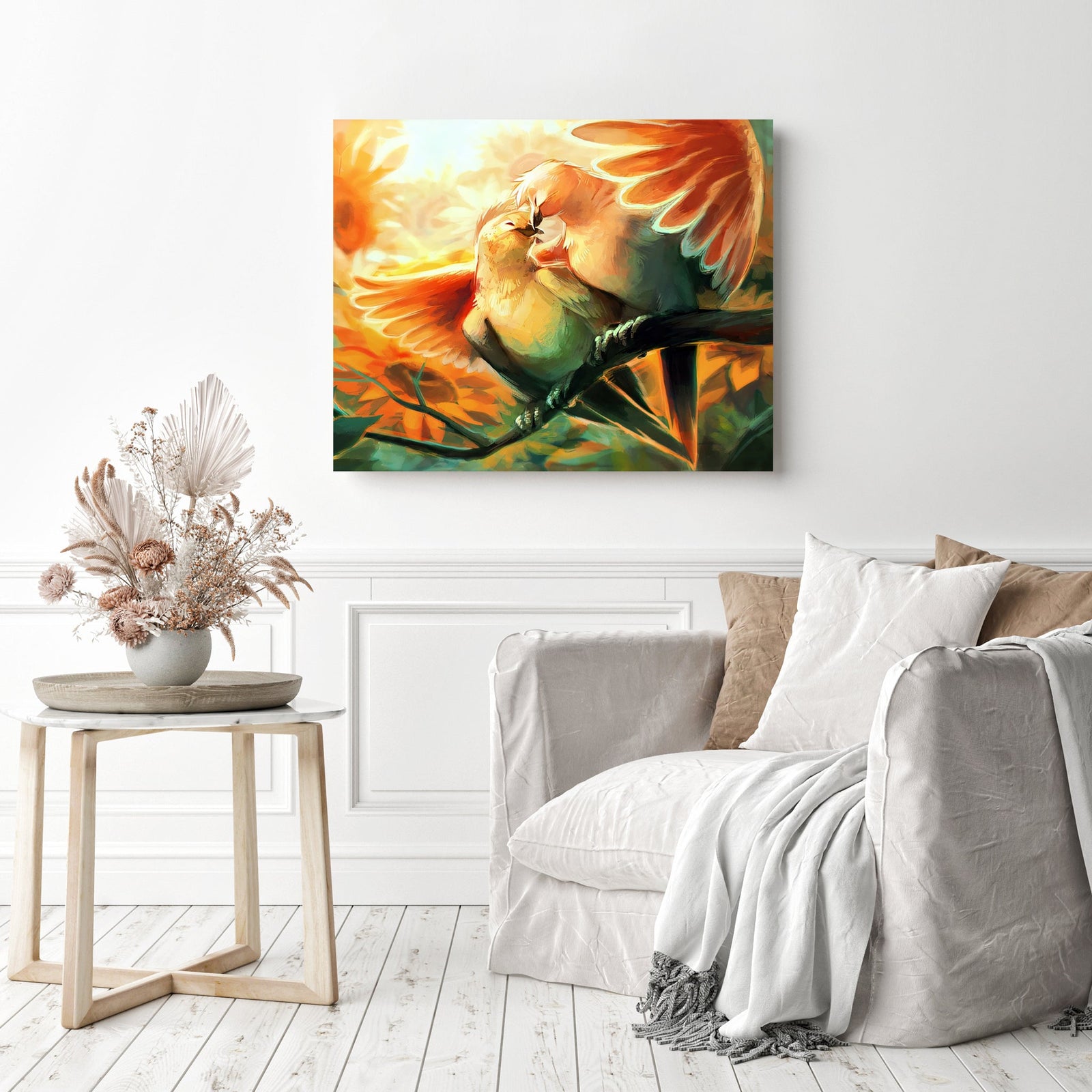 Bird couple | Diamond Painting Displayed as Home Decor