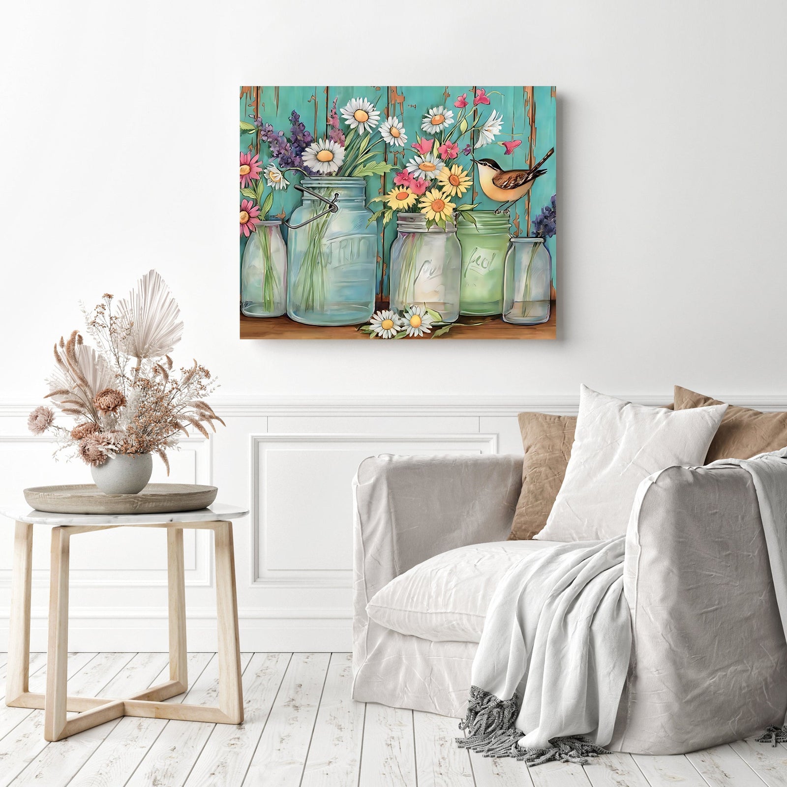 Bird and Flower | Diamond Painting Displayed as Home Decor