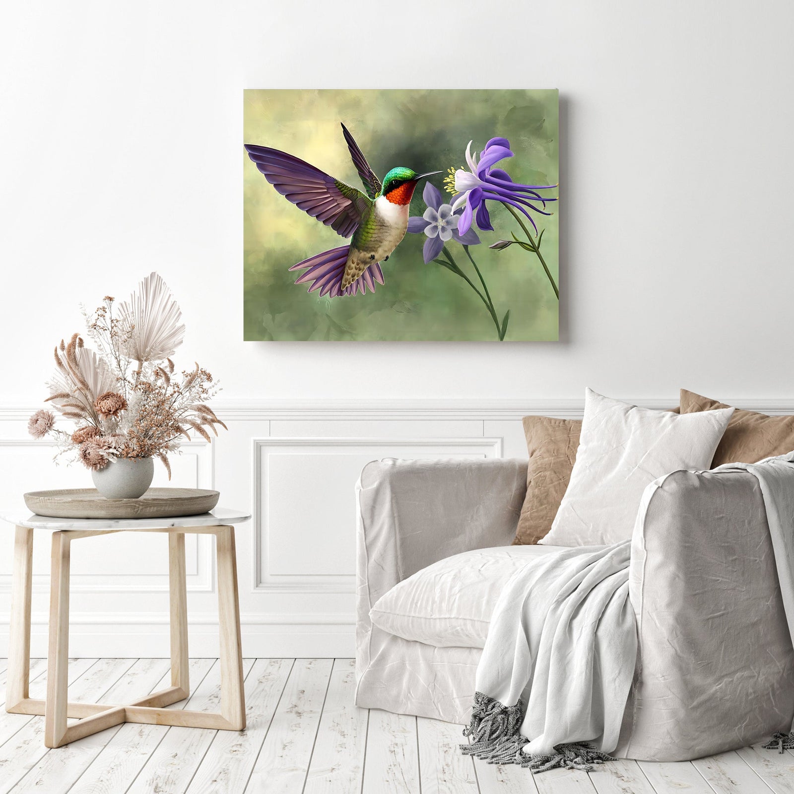 Hummingbird and Flower | Diamond Painting Displayed as Home Decor