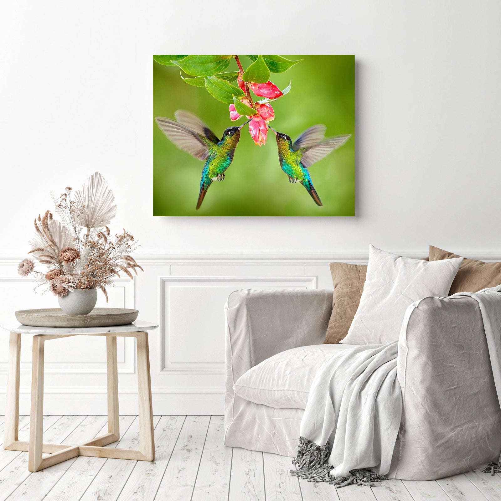 Colored Hummingbird | Diamond Painting Displayed as Home Decor