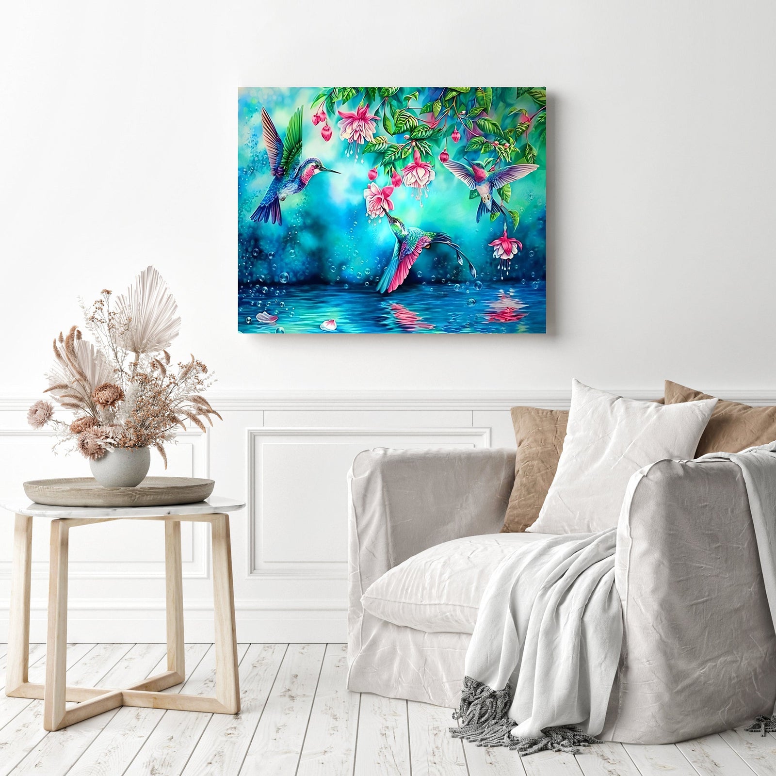 Hummingbirds | Diamond Painting Displayed as Home Decor