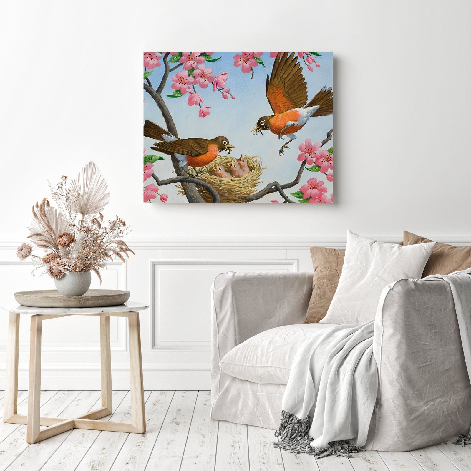 Spring Birds | Diamond Painting Displayed as Home Decor