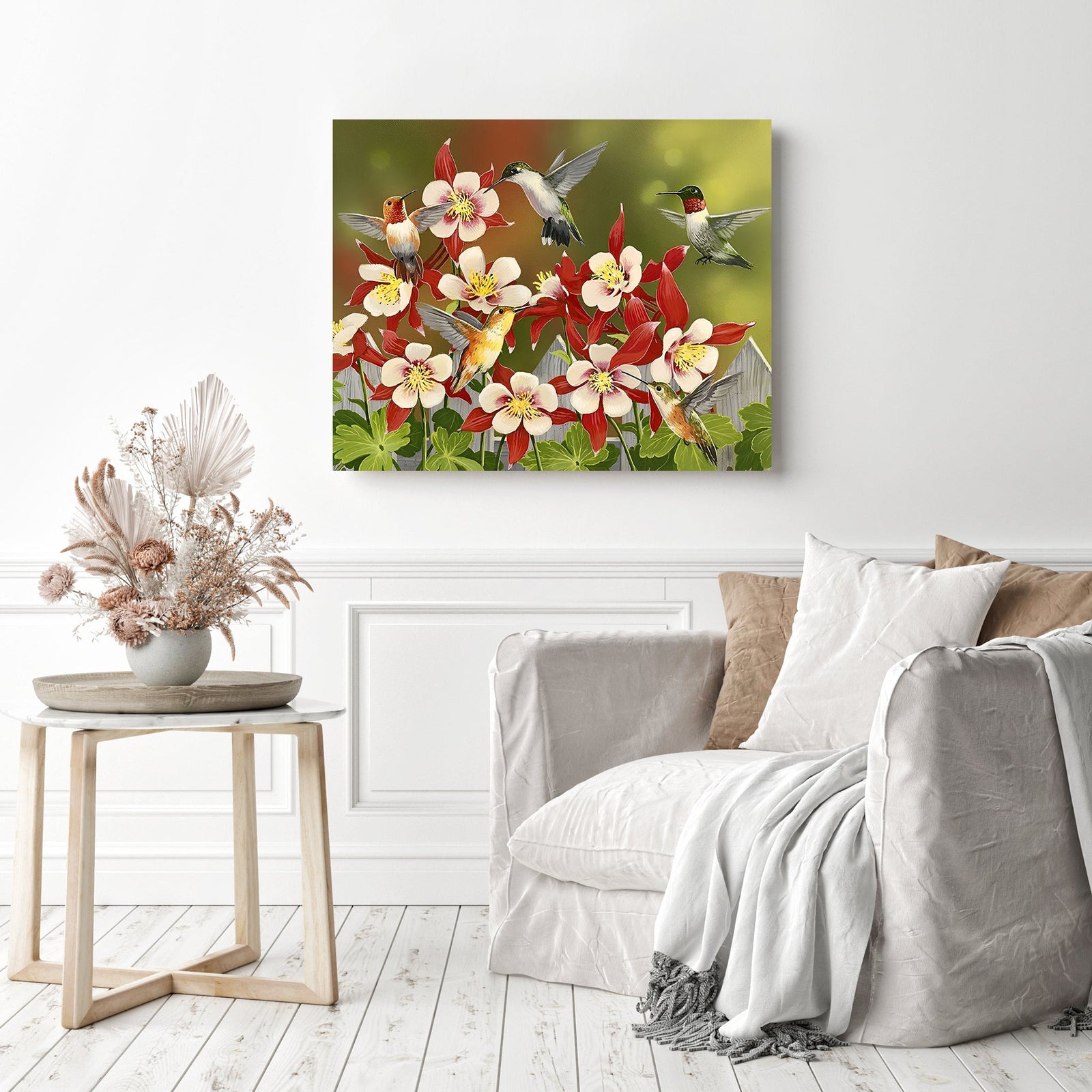 Hummingbird Fellowship | Diamond Painting Displayed as Home Decor