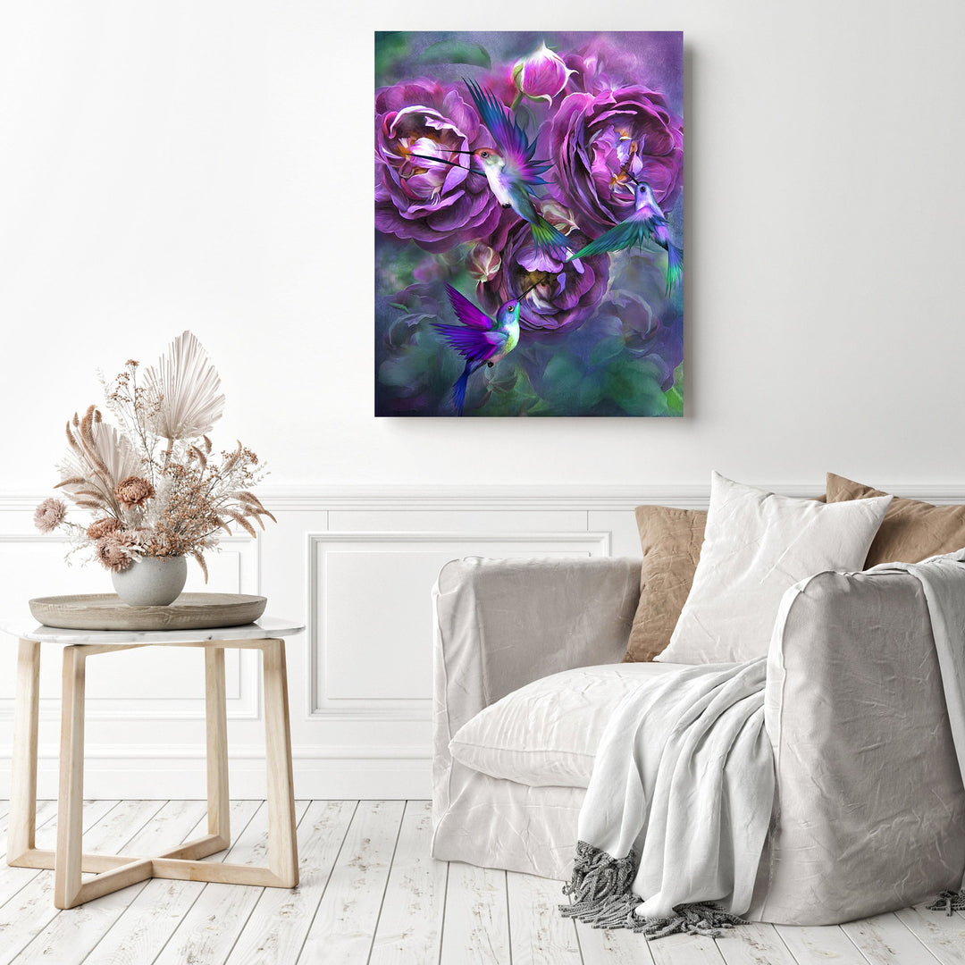 Hummingbird and Purple Rose | Diamond Painting