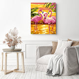 Flamingos Paradise | Diamond Painting Displayed as Home Decor