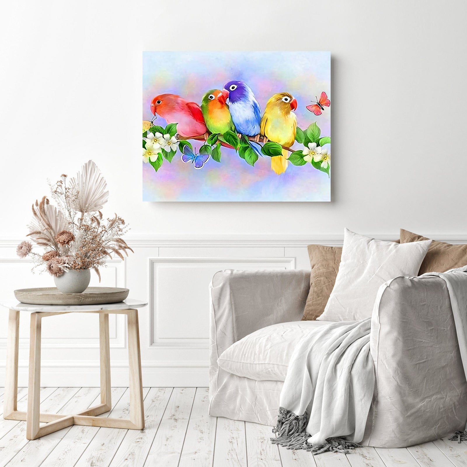 Colorful Birds | Diamond Painting Displayed as Home Decor