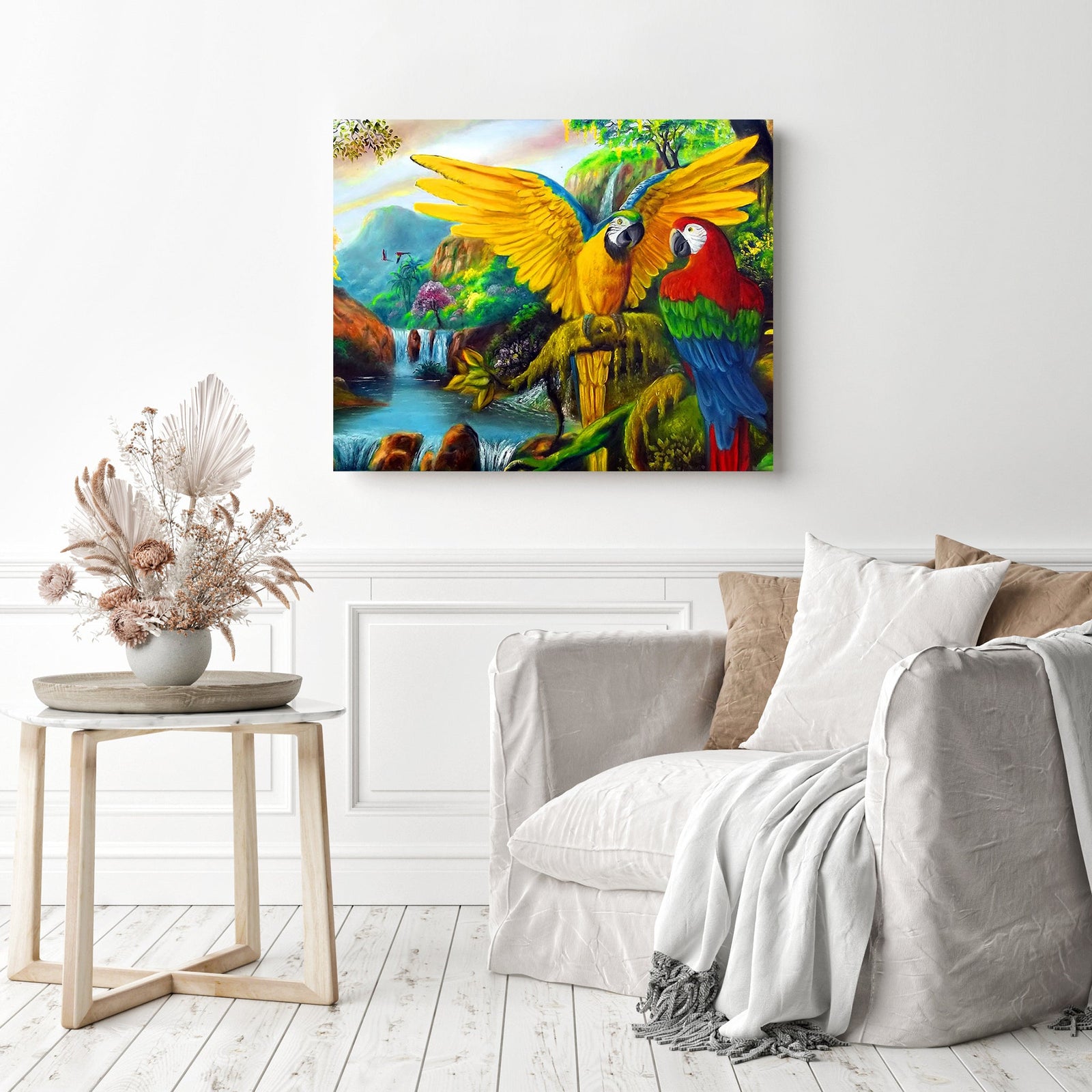 Parrots | Diamond Painting Displayed as Home Decor