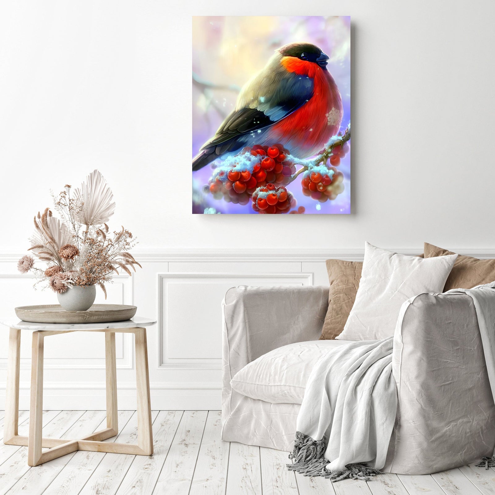 Winter Bird | Diamond Painting Displayed as Home Decor