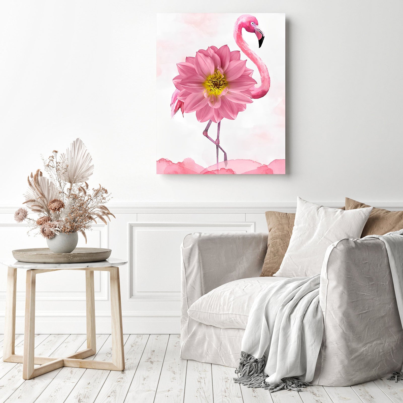 Pink Flamingo | Diamond Painting Displayed as Home Decor