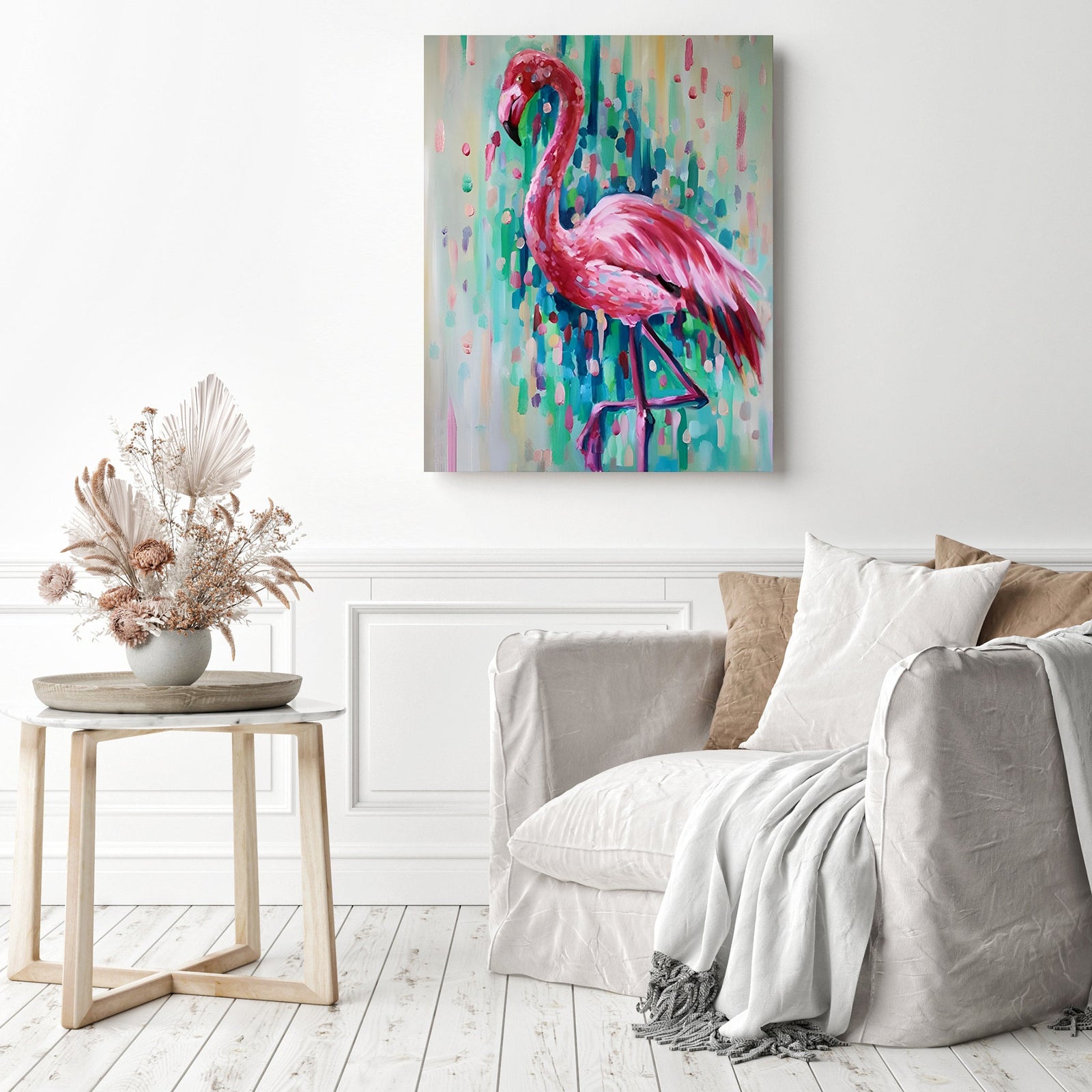 Colorful Flamingo | Diamond Painting Displayed as Home Decor