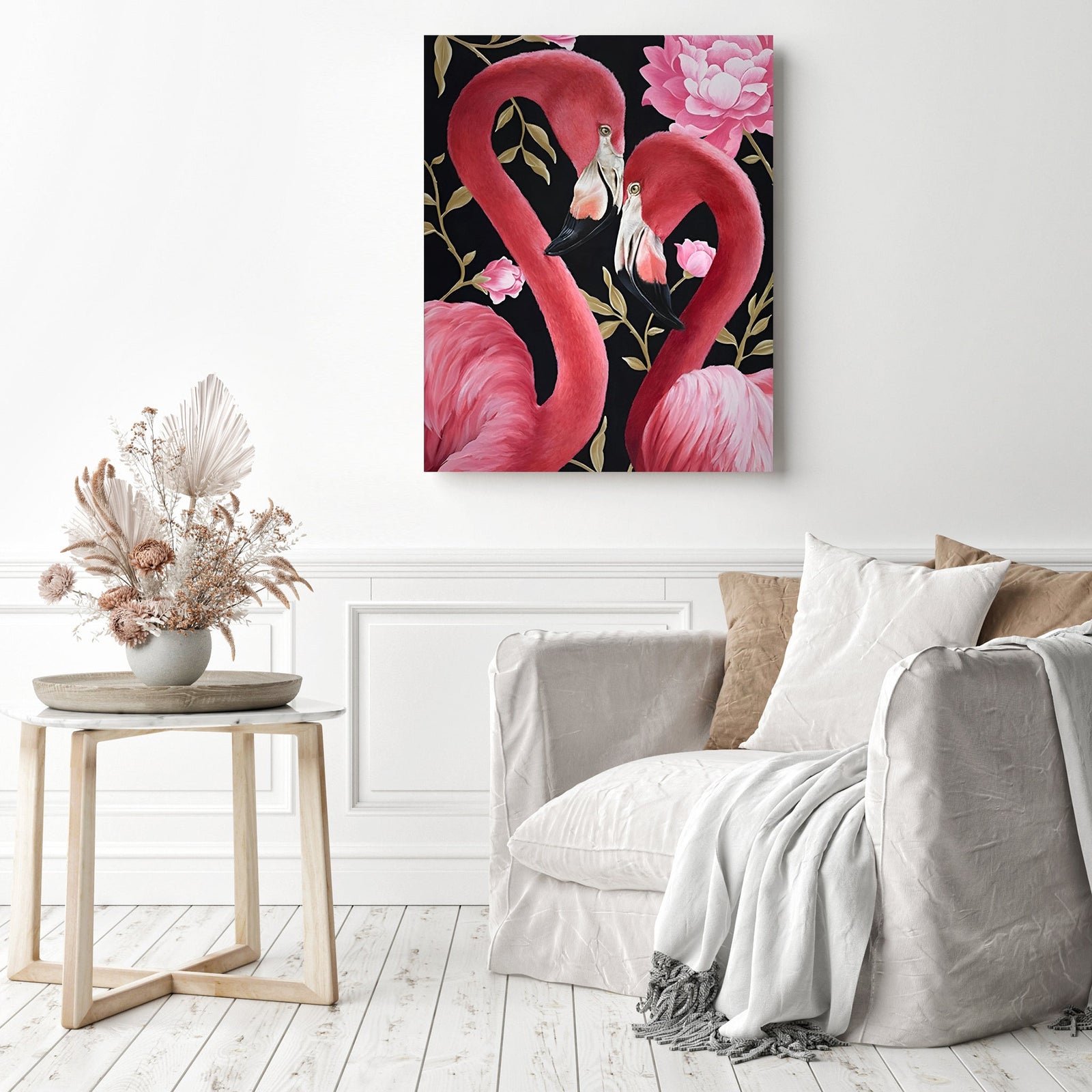 Flamingo Couple | Diamond Painting Displayed as Home Decor