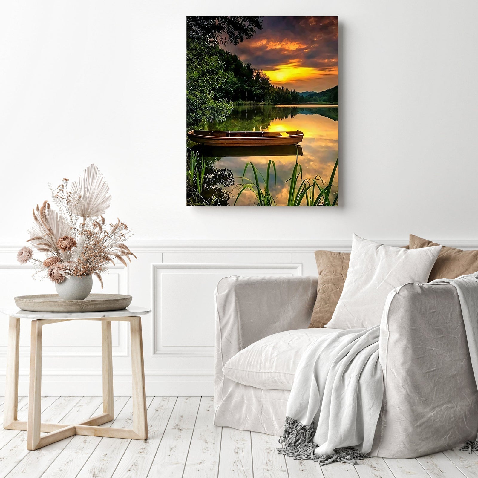 Peaceful Boat | Diamond Painting Displayed as Home Decor