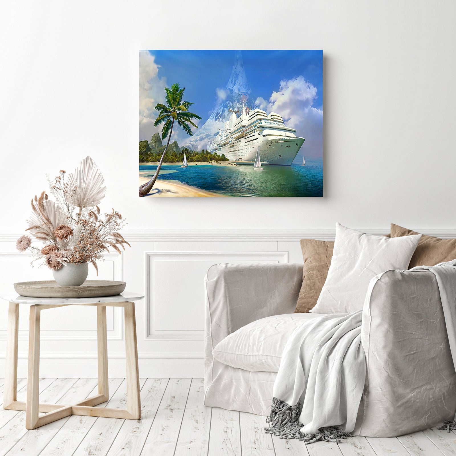 Docked Cruise | Diamond Painting Displayed as Home Decor