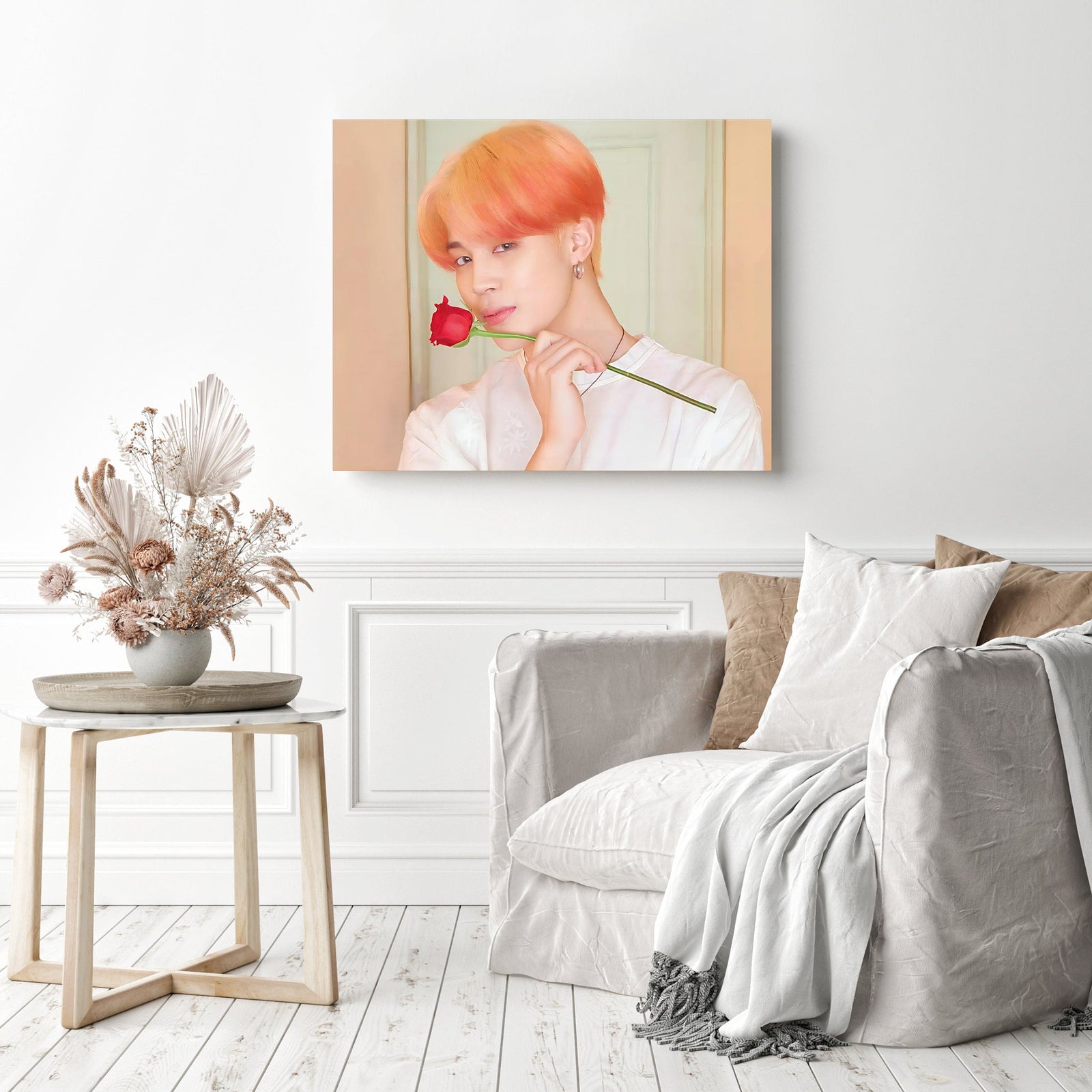 BTS Jimin and Rose | Diamond Painting Displayed as Home Decor