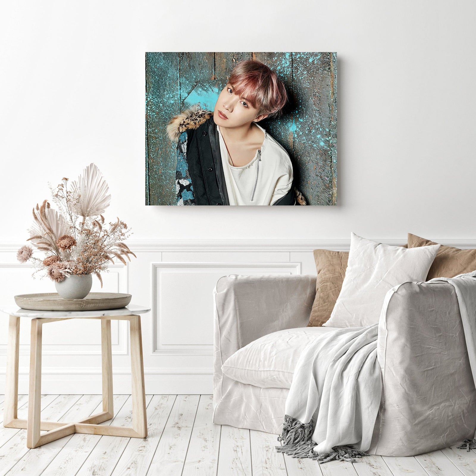 BTS J Hope Portrait | Diamond Painting Displayed as Home Decor