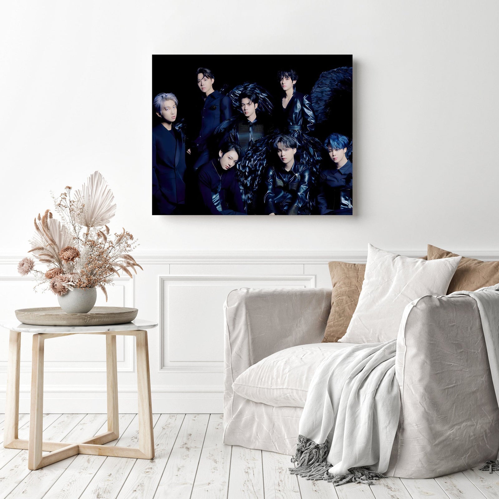 BTS in Black | Diamond Painting Displayed as Home Decor