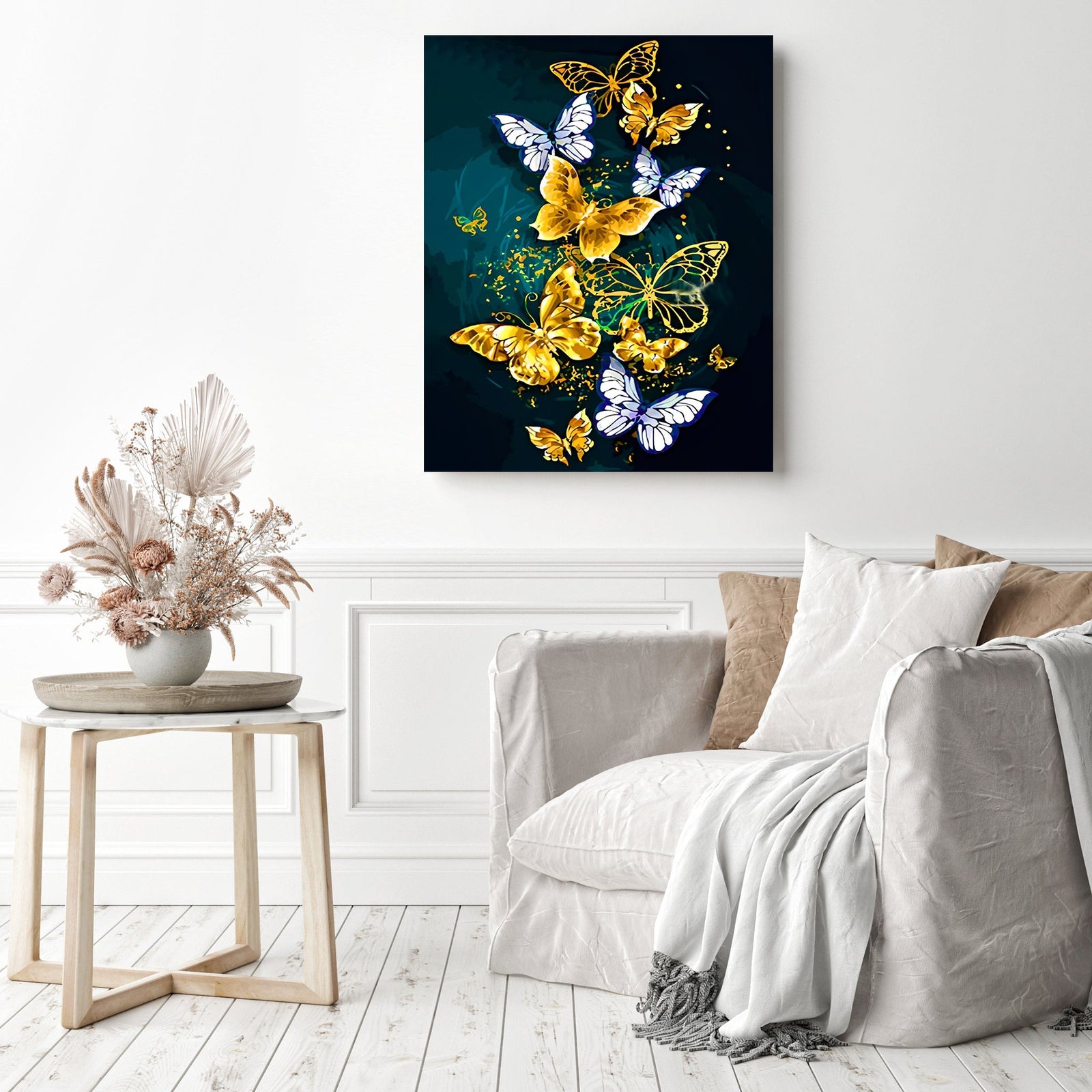 Gold Butterflies| Diamond Painting Displayed as Home Decor